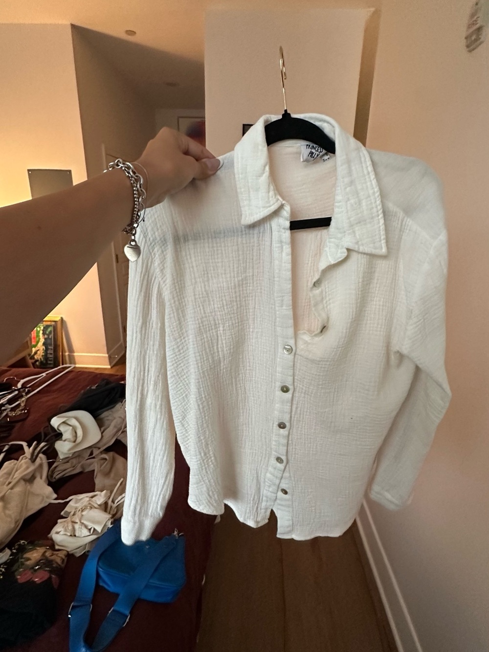 Princess Polly Cream Gauze Button-Down Shirt